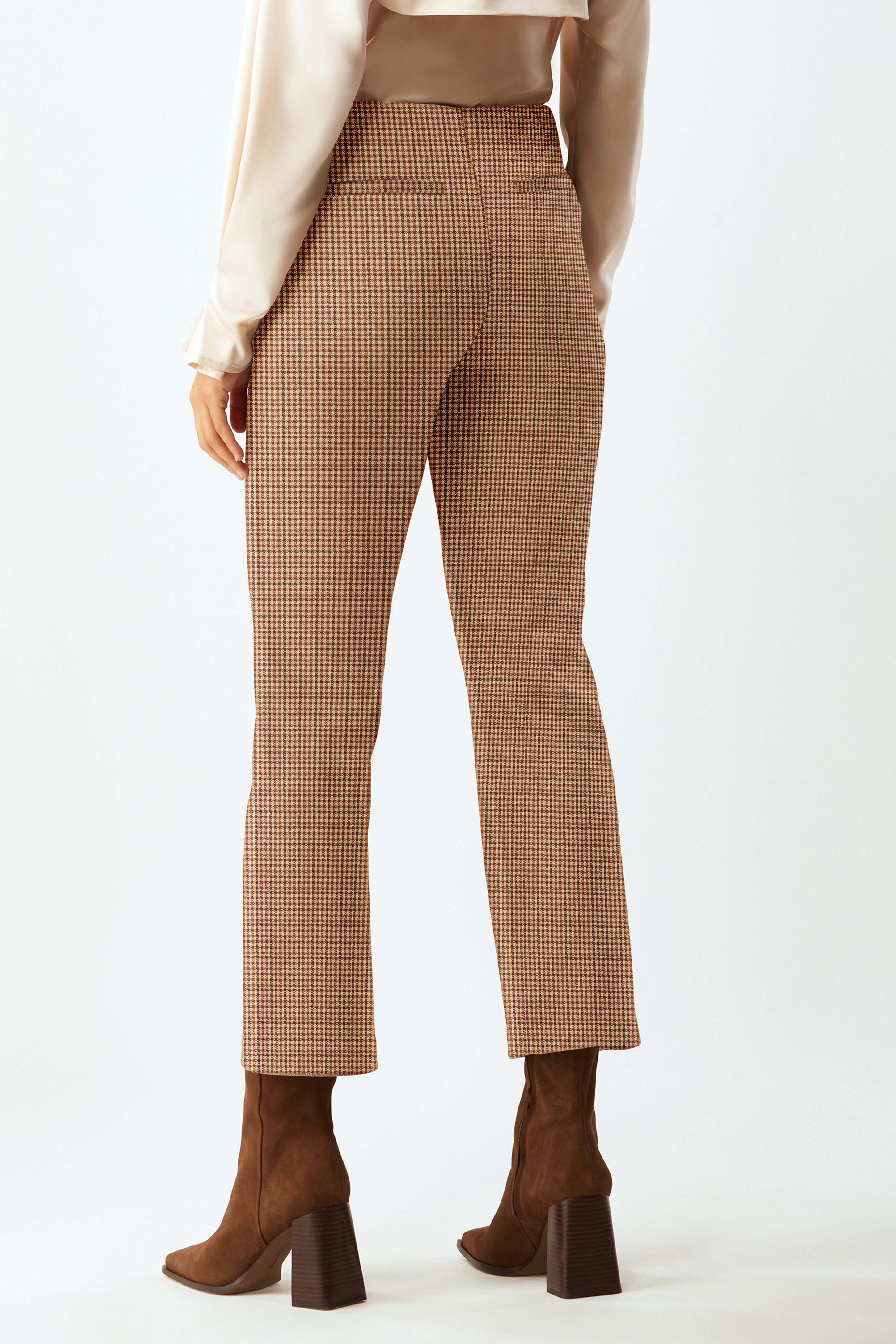 Check Tweed High Waist Cropped Wide Leg Trousers | Karen Millen