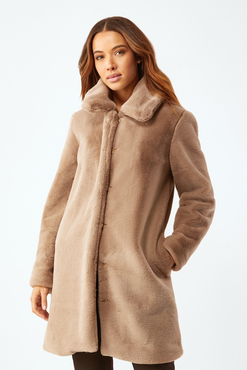Faux Fur Coat - Light taupe - Ladies