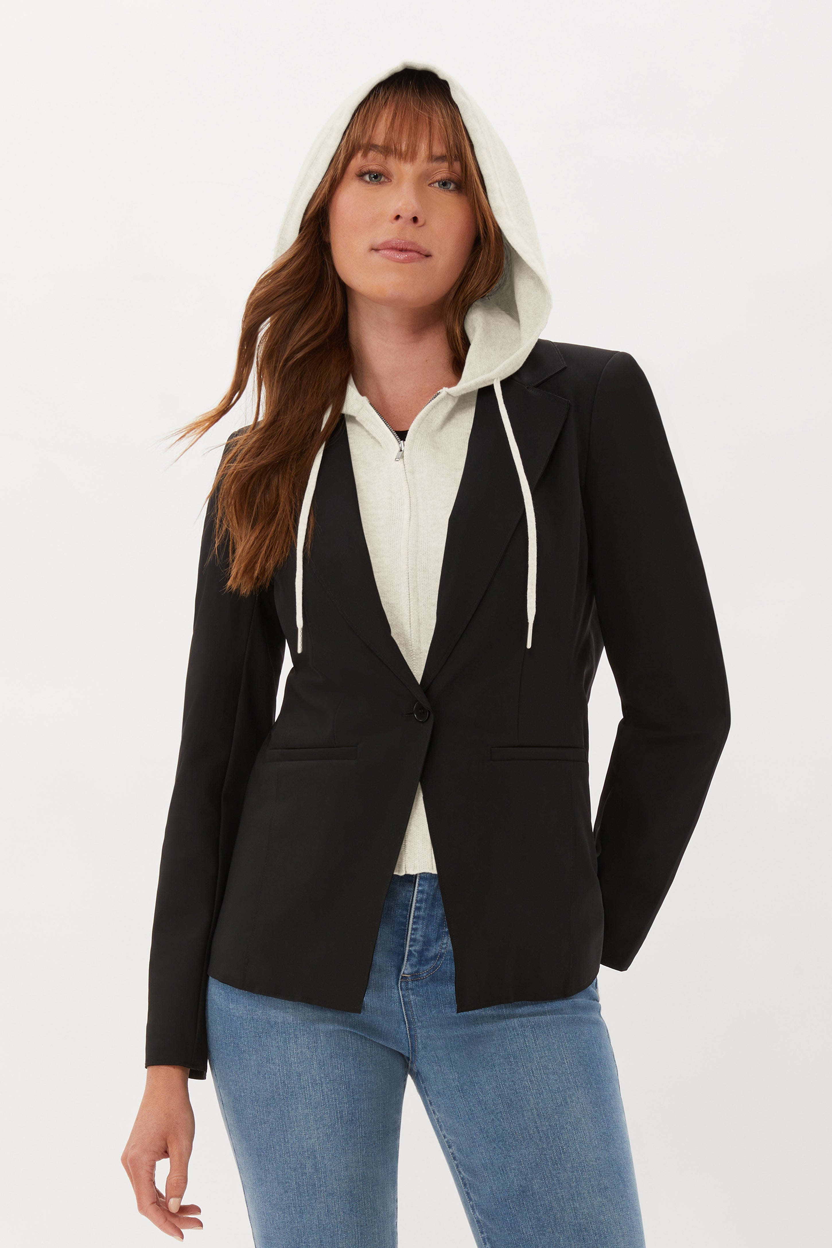 Dickey Blazer With Knit Hoodie Insert Black With Ecru