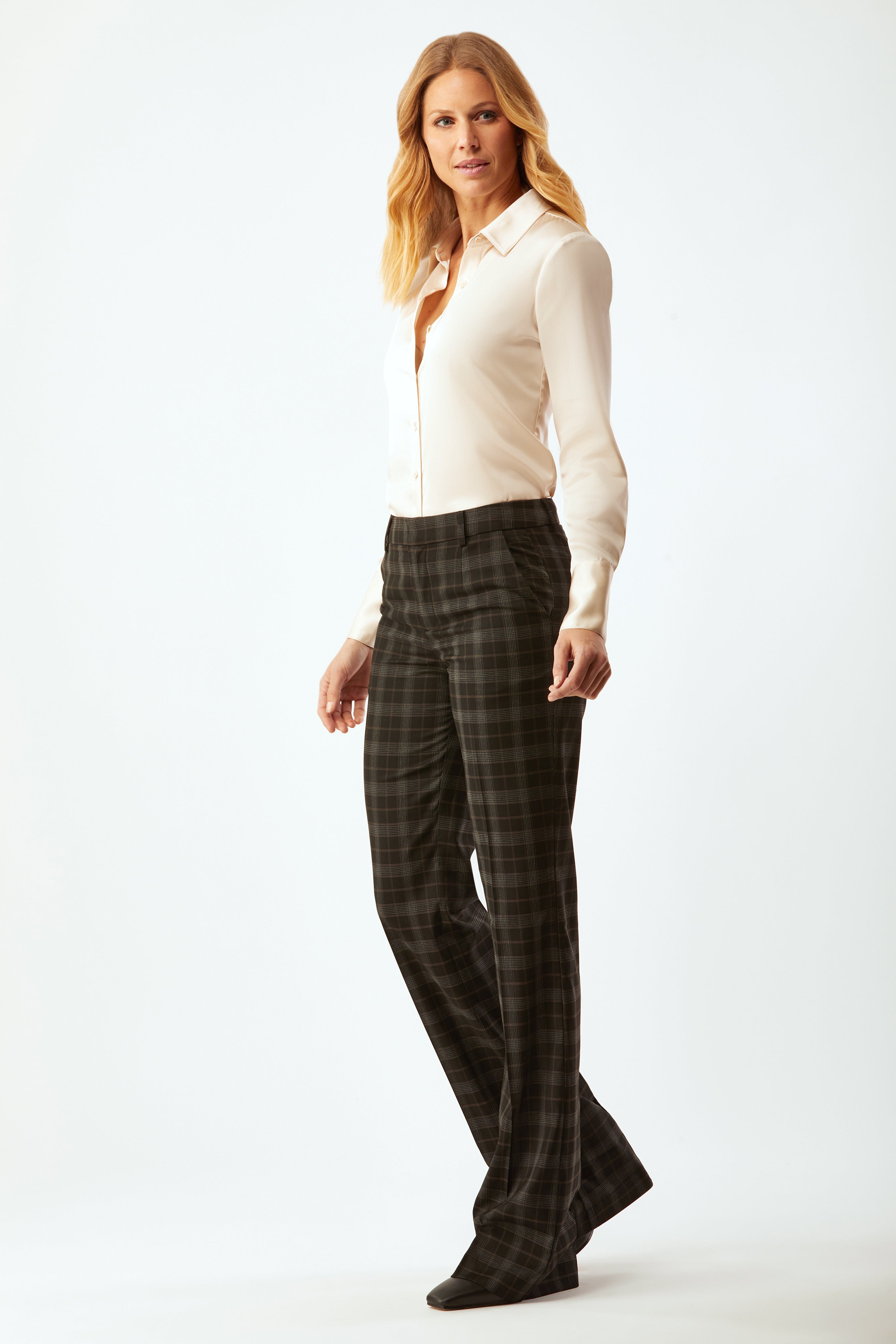 Flared glen plaid trousers Woman, Beige | TWINSET Milano