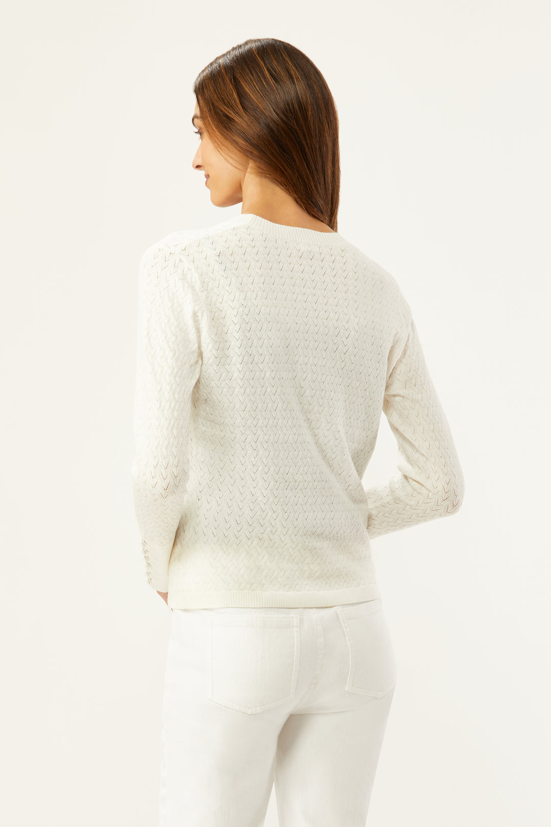 Reverse Print Pointelle Sweater - White – Ecru