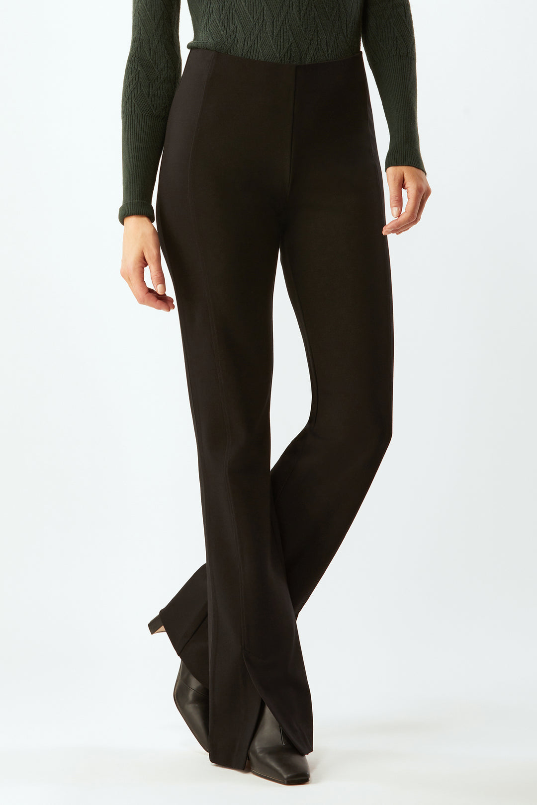 HIGH WAISTED BOOT-CUT TROUSERS, Black