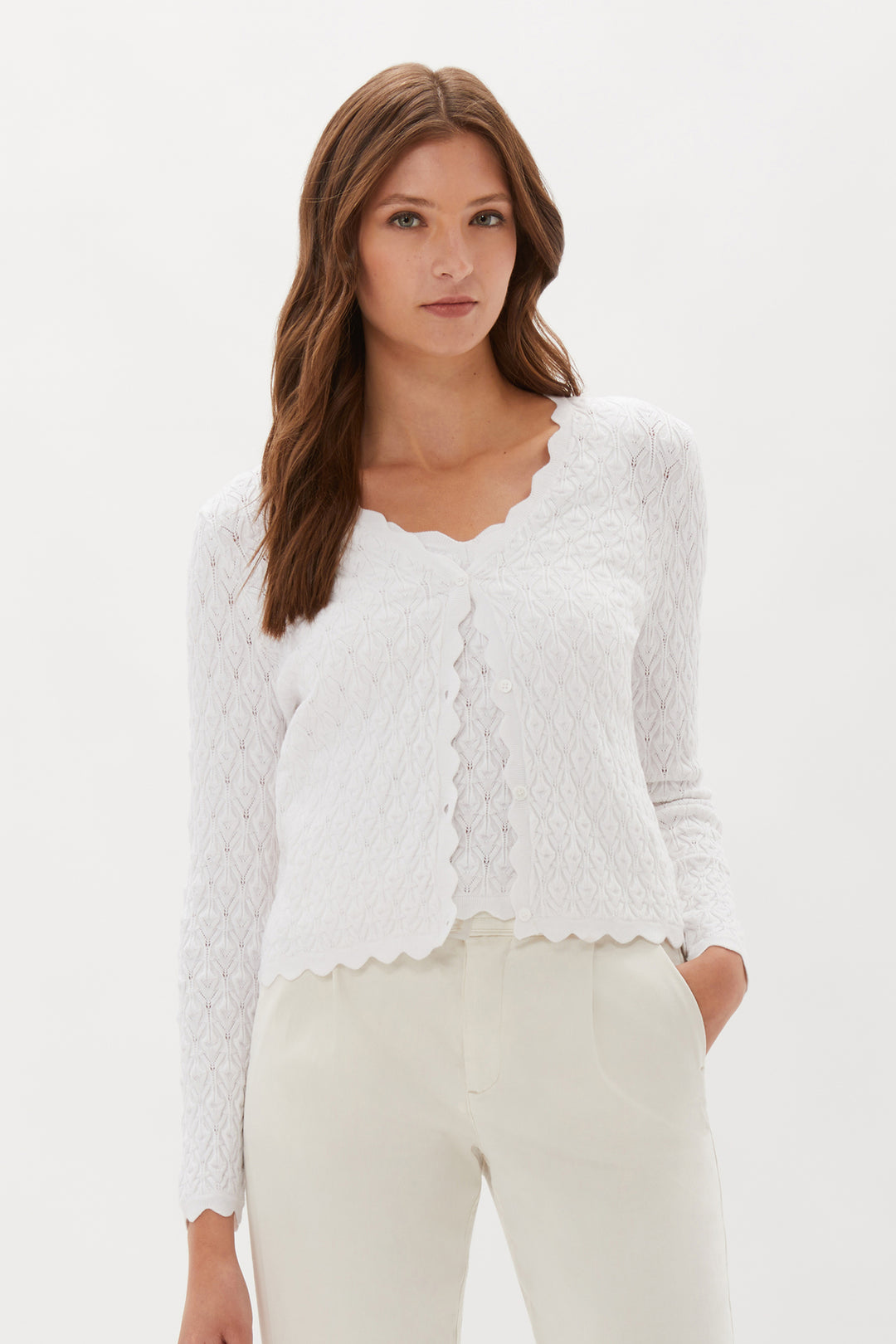 Isabel Pointelle Button Cardigan, Shop Now at Pseudio!