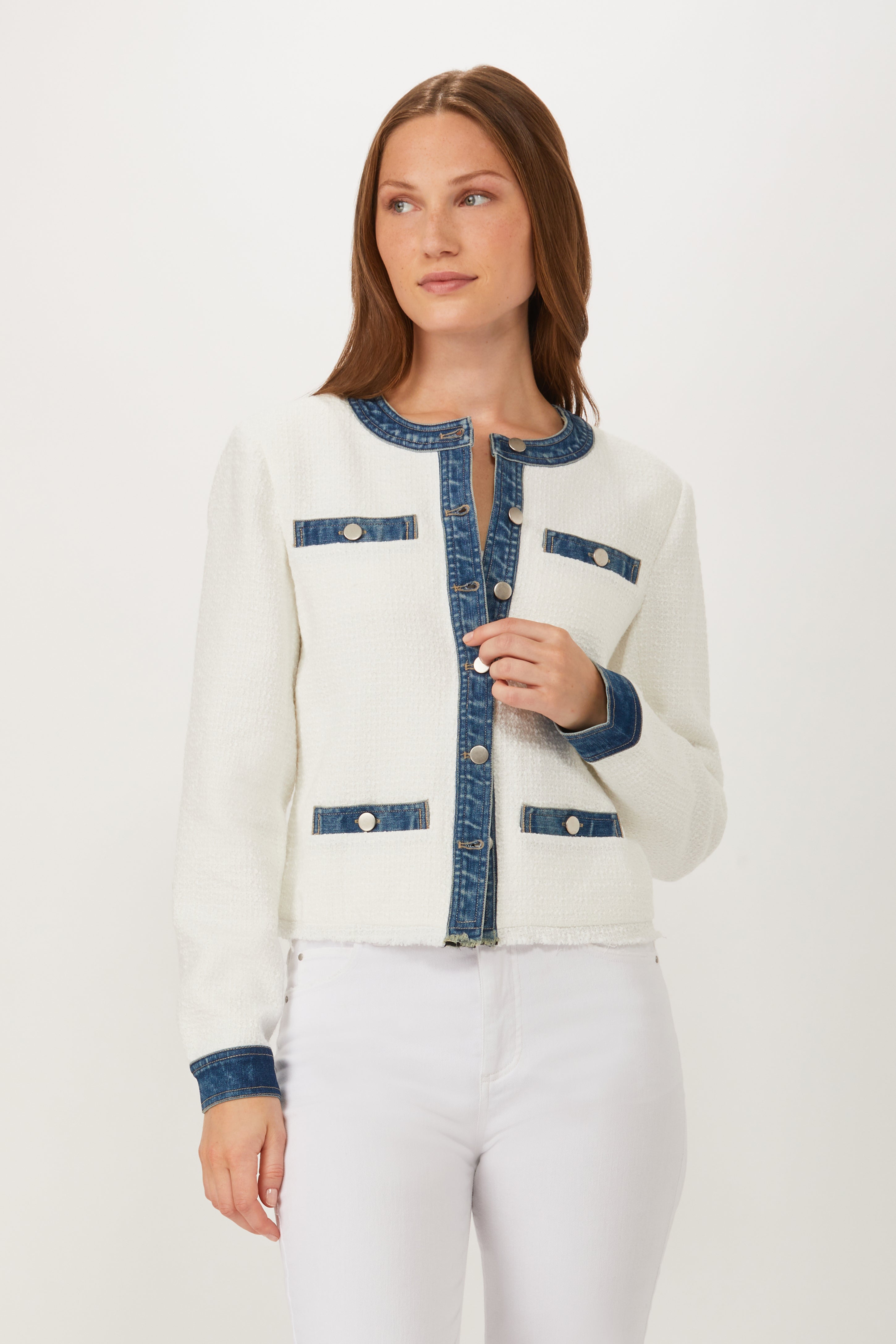 Tweed With Denim Jacket - White Tweed