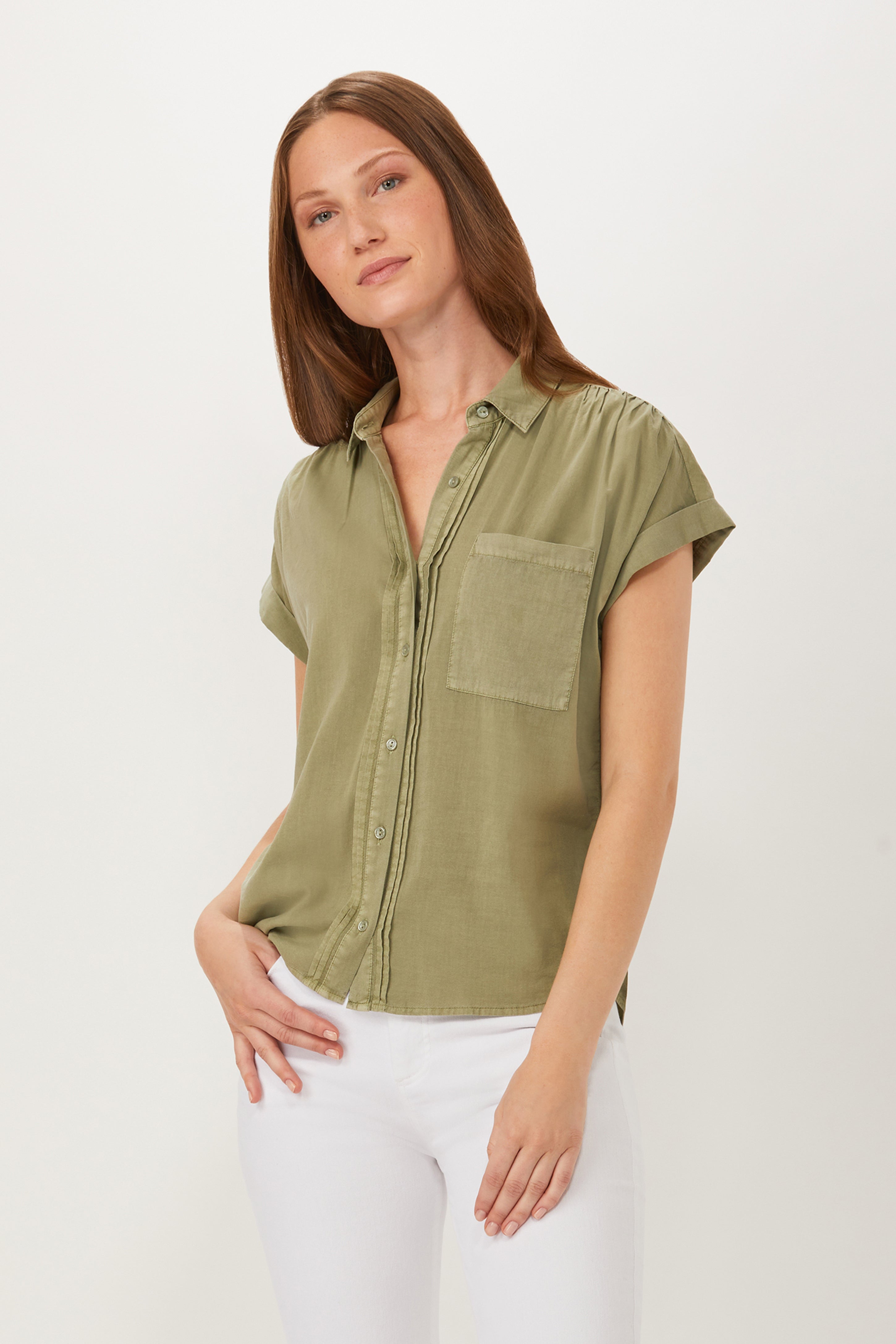 Hutton Roll Sleeve Shirt - Soft Olive